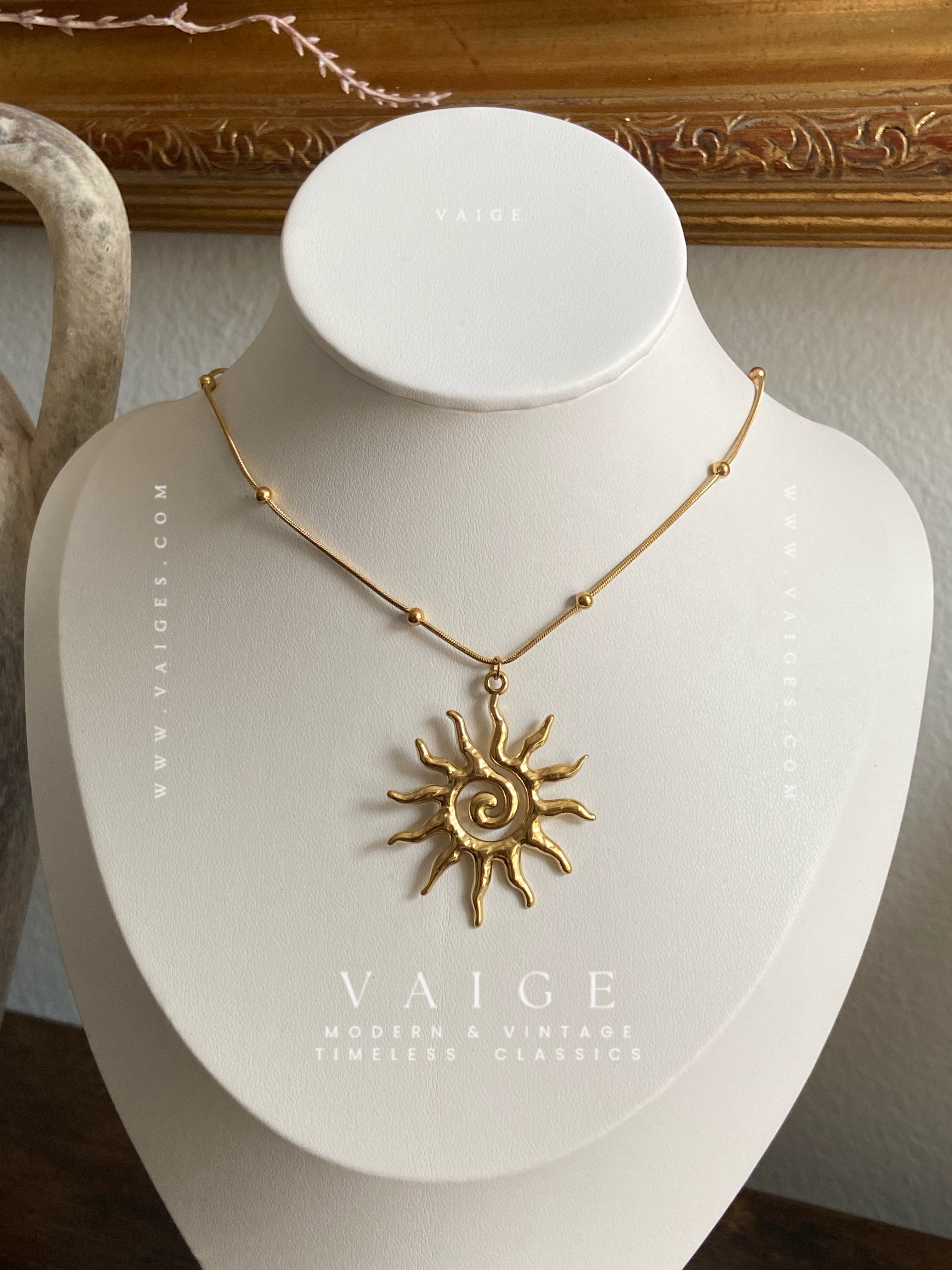 VAIGE 18K Gold Plated Stainless Steel Vortex Sun Necklace